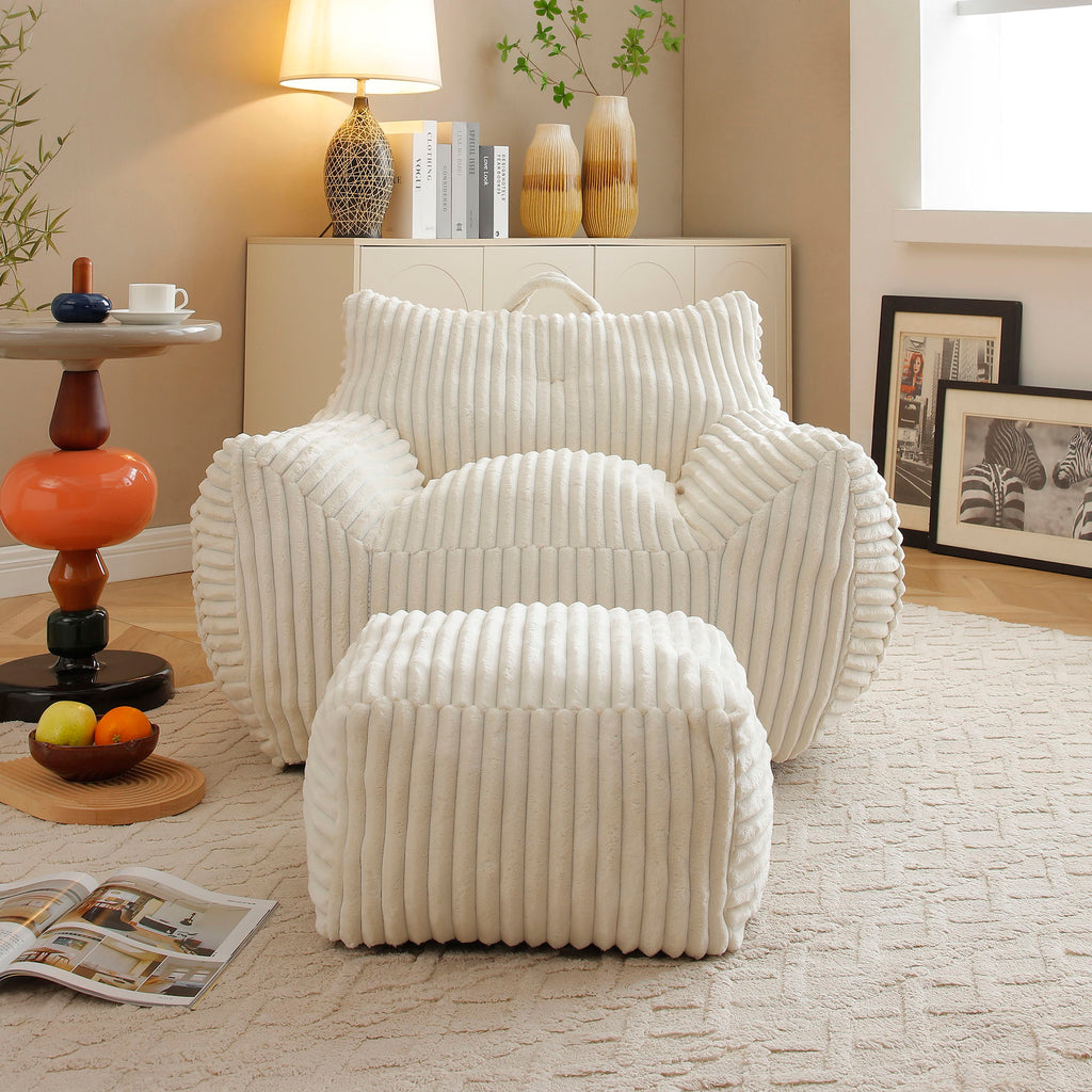 Giant Bean Bag Chair with Armrests & Footstool