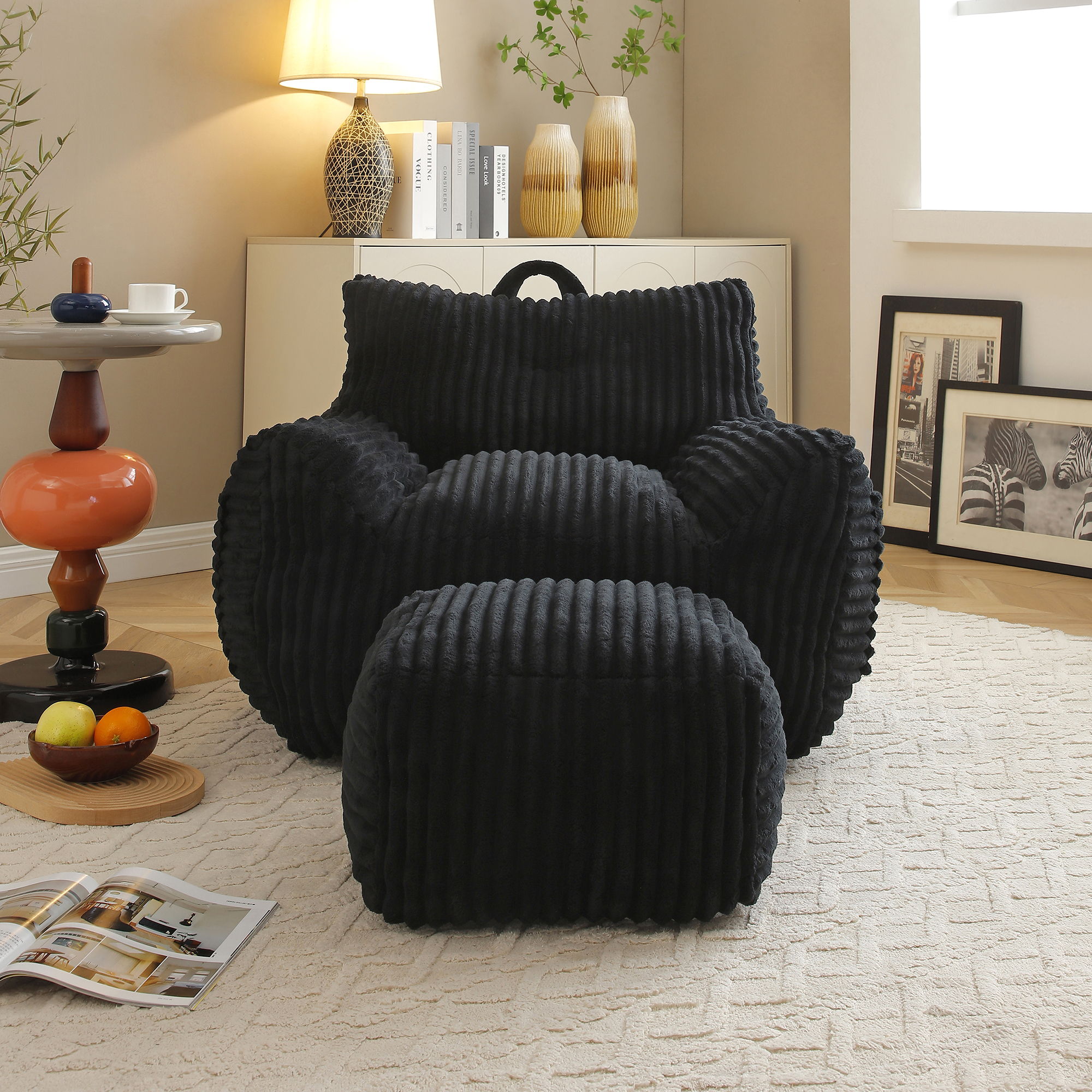 Giant Bean Bag Chair with Armrests & Footstool