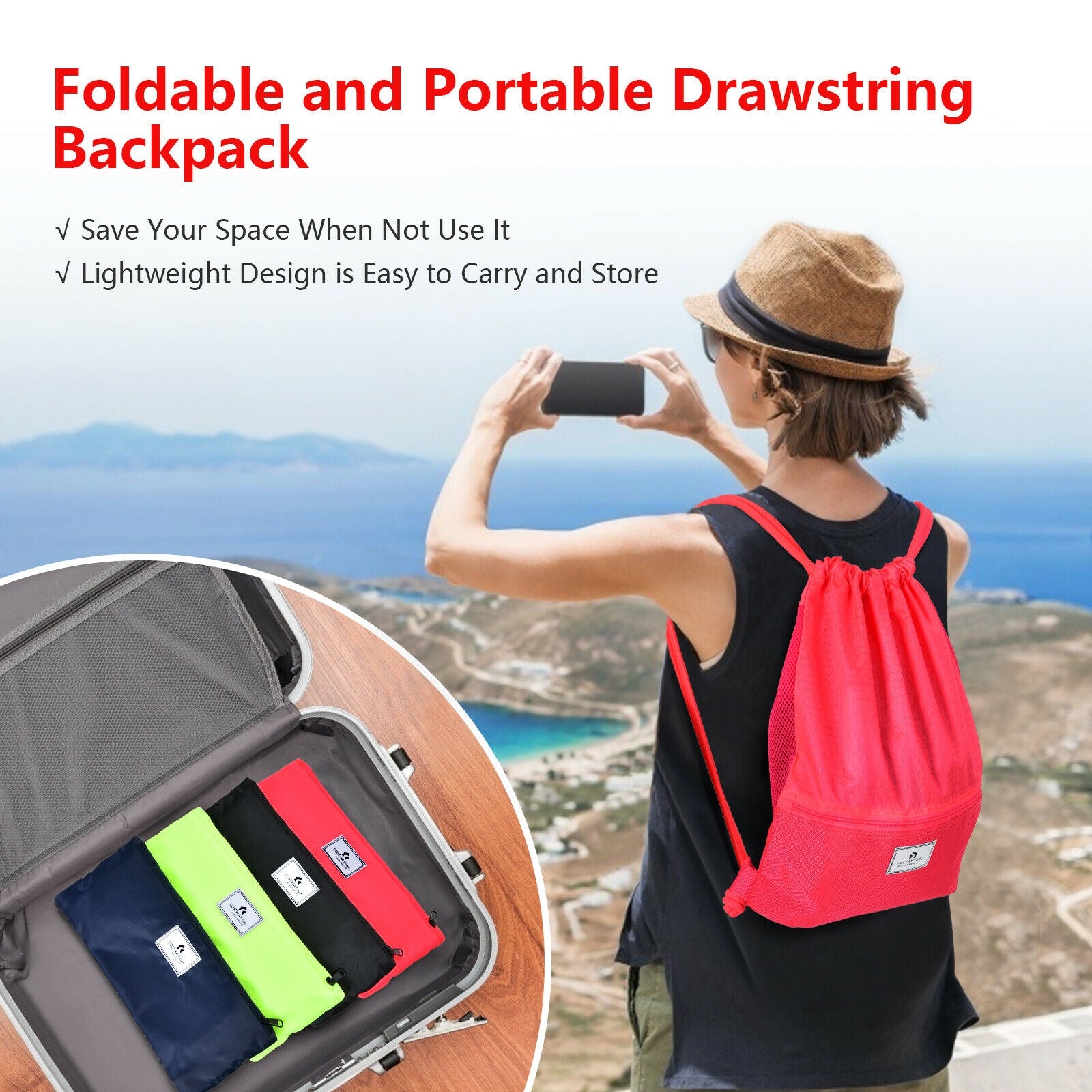 Foldable Drawstring Backpack – Lightweight College Bag for Campus & Gym