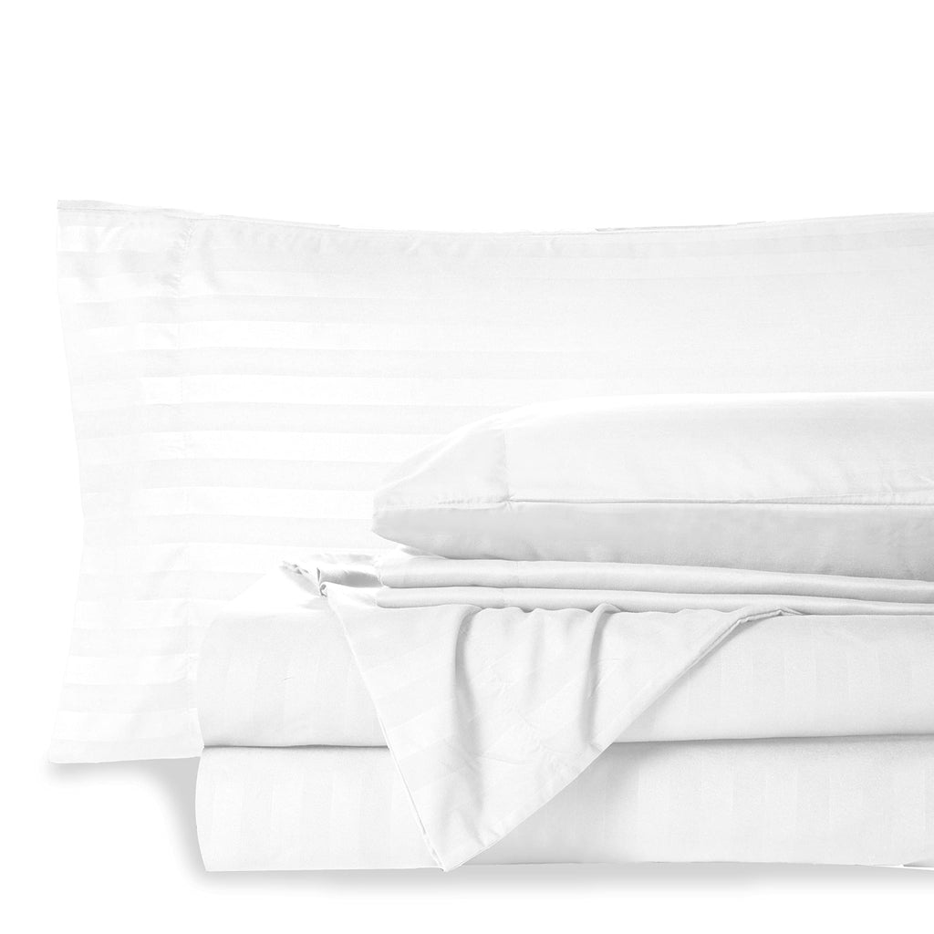 Twin XL Stripe Sheet Set – 4-Piece Luxury Cooling Sheets, White | Mocassi
