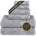 Soft Plush Luxury Towel Set for Dorm 6 Piece 100% Cotton Silverish Grey