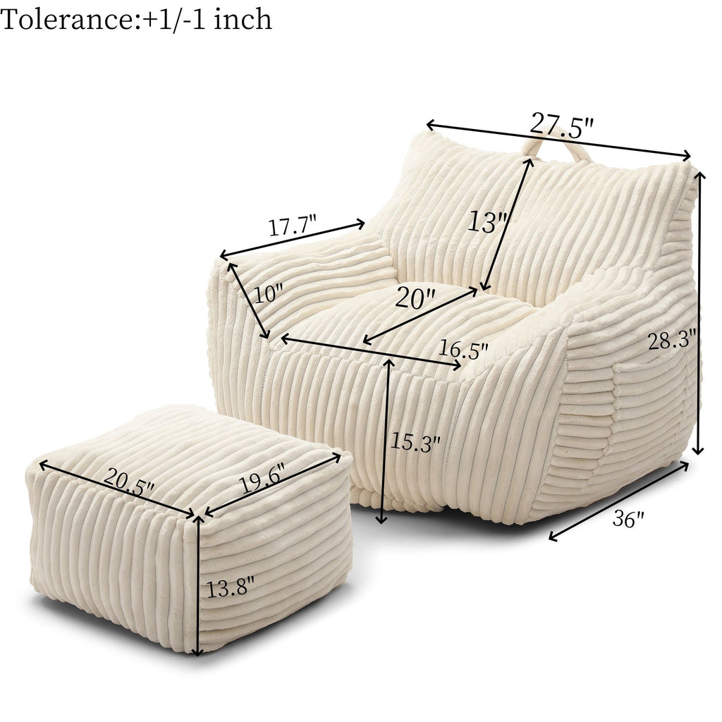 Giant Bean Bag Chair with Armrests & Footstool