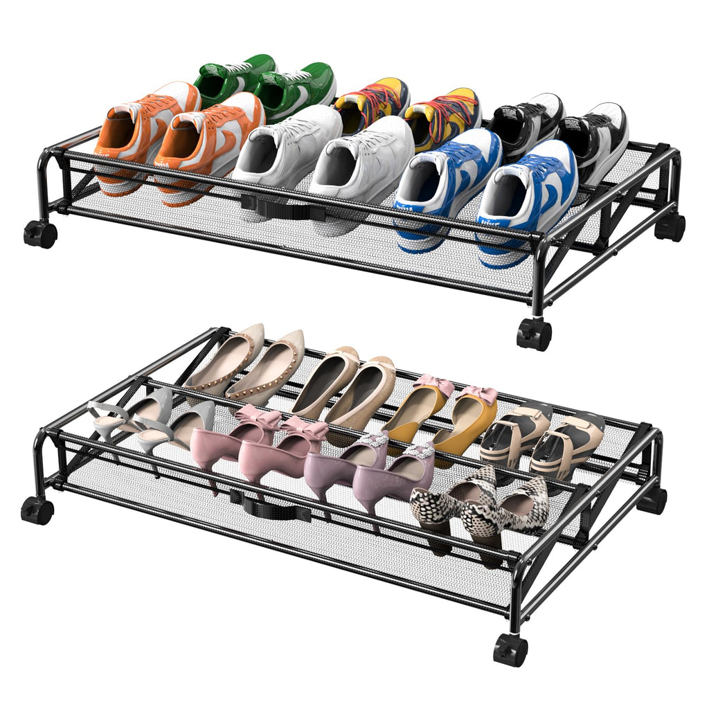 Rolling Under Bed Shoe Organizer - Space Saving Dorm Storage