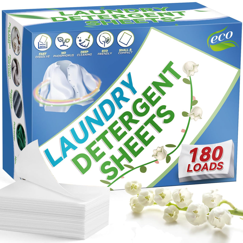 Laundry Detergent Sheets 180 Loads Eco-Friendly Laundry Sheets Hypoallergenic Compact Laundry Detergent Stain Fighting Laundry Soap Sheets for HE Machine & Hand Wash Home Dorm Travel Fresh Scent