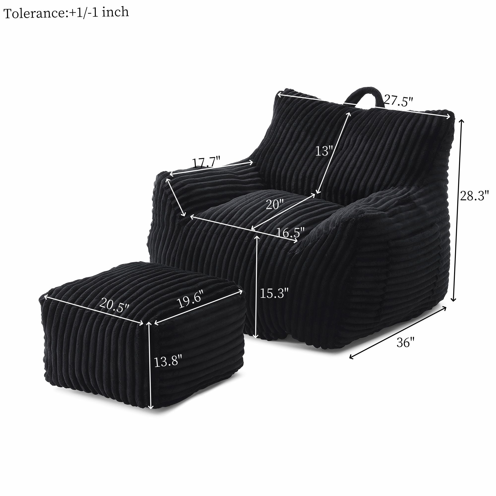 Giant Bean Bag Chair with Armrests & Footstool