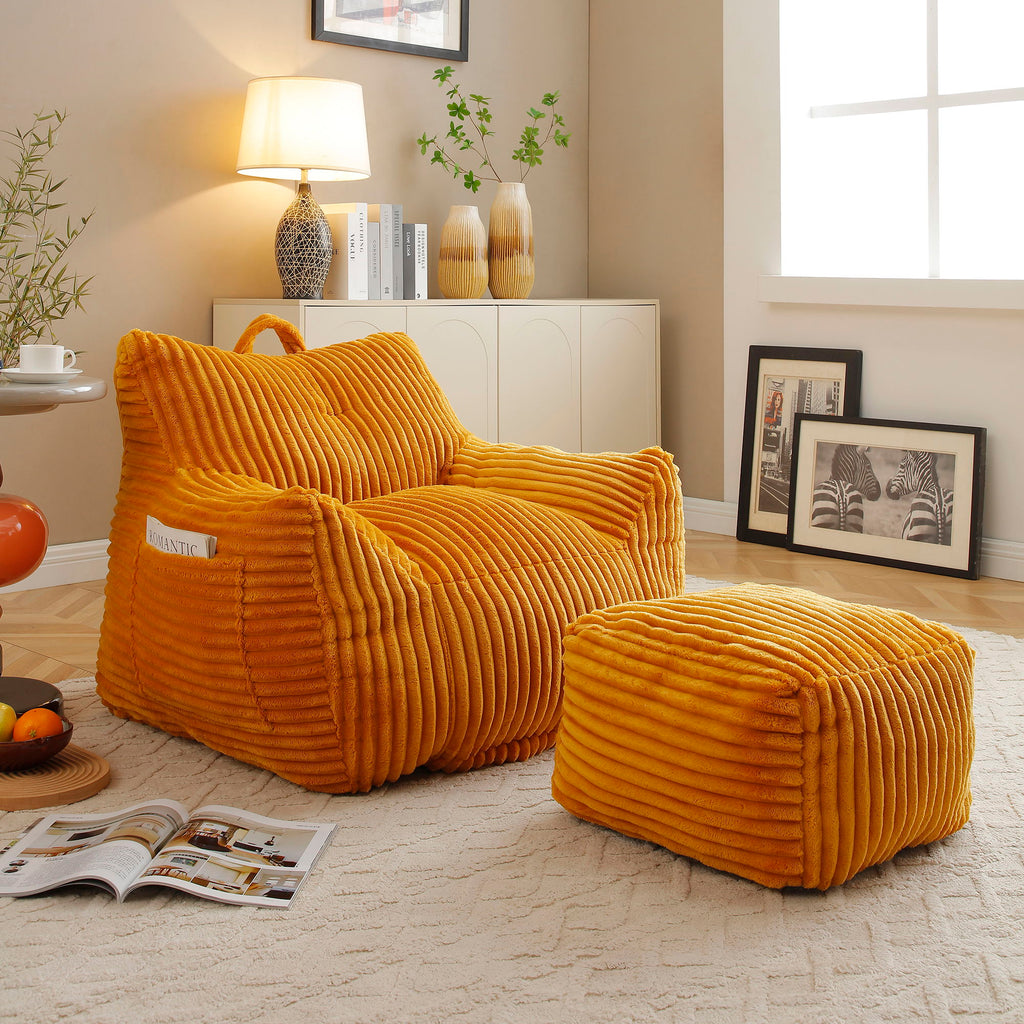 Giant Bean Bag Chair with Armrests & Footstool