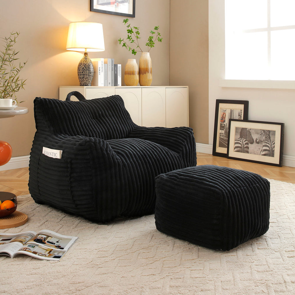Giant Bean Bag Chair with Armrests & Footstool