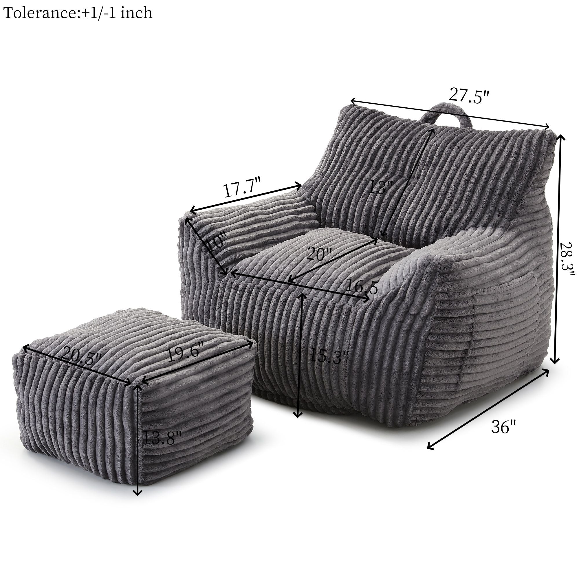 Giant Bean Bag Chair with Armrests & Footstool
