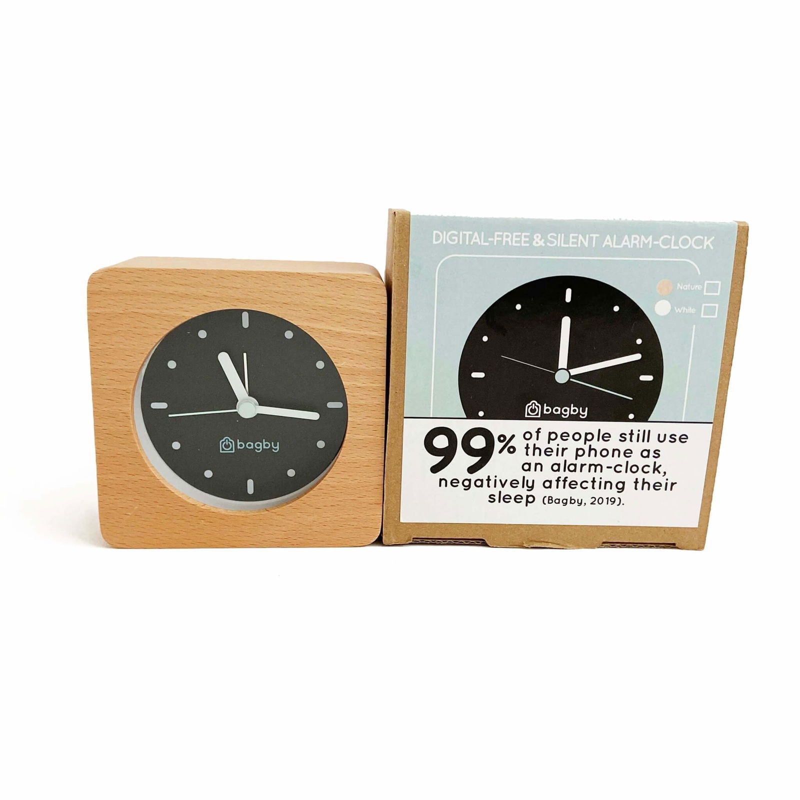 Silent Analog Alarm Clock – Minimalist Wood Design