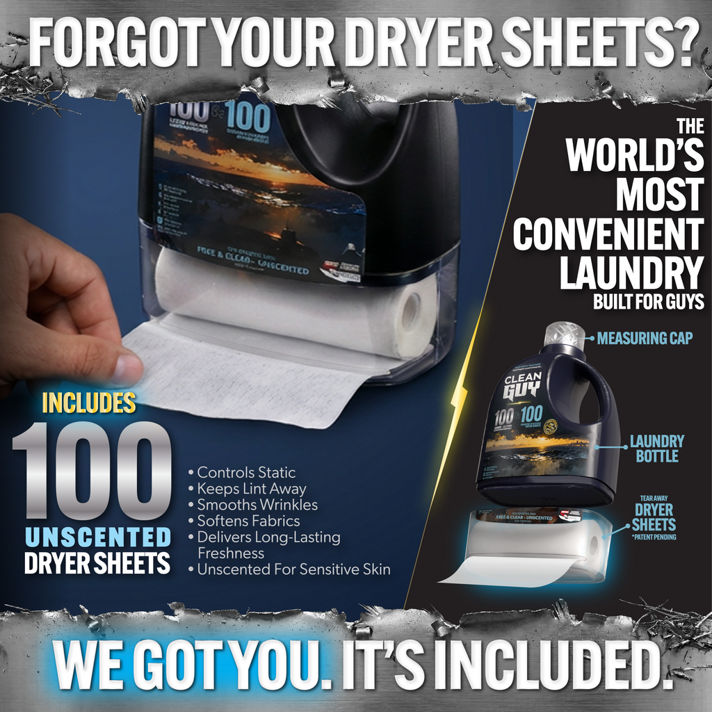 Clean Guy 2-in-1 Laundry Detergent + Dryer Sheets — Built for Athletes (100 Loads)