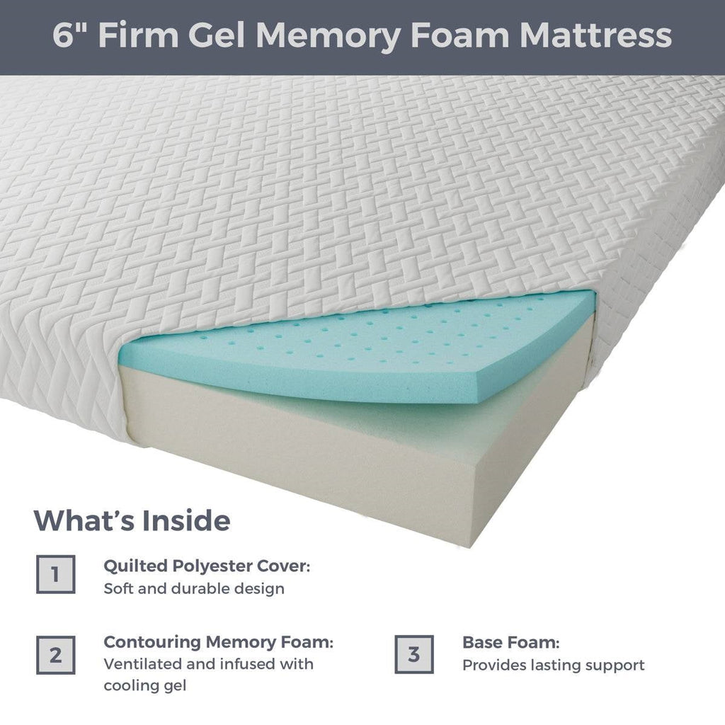 6" Twin XL Cooling Gel Memory Foam Mattress – Firm Dorm Mattress for Athletes