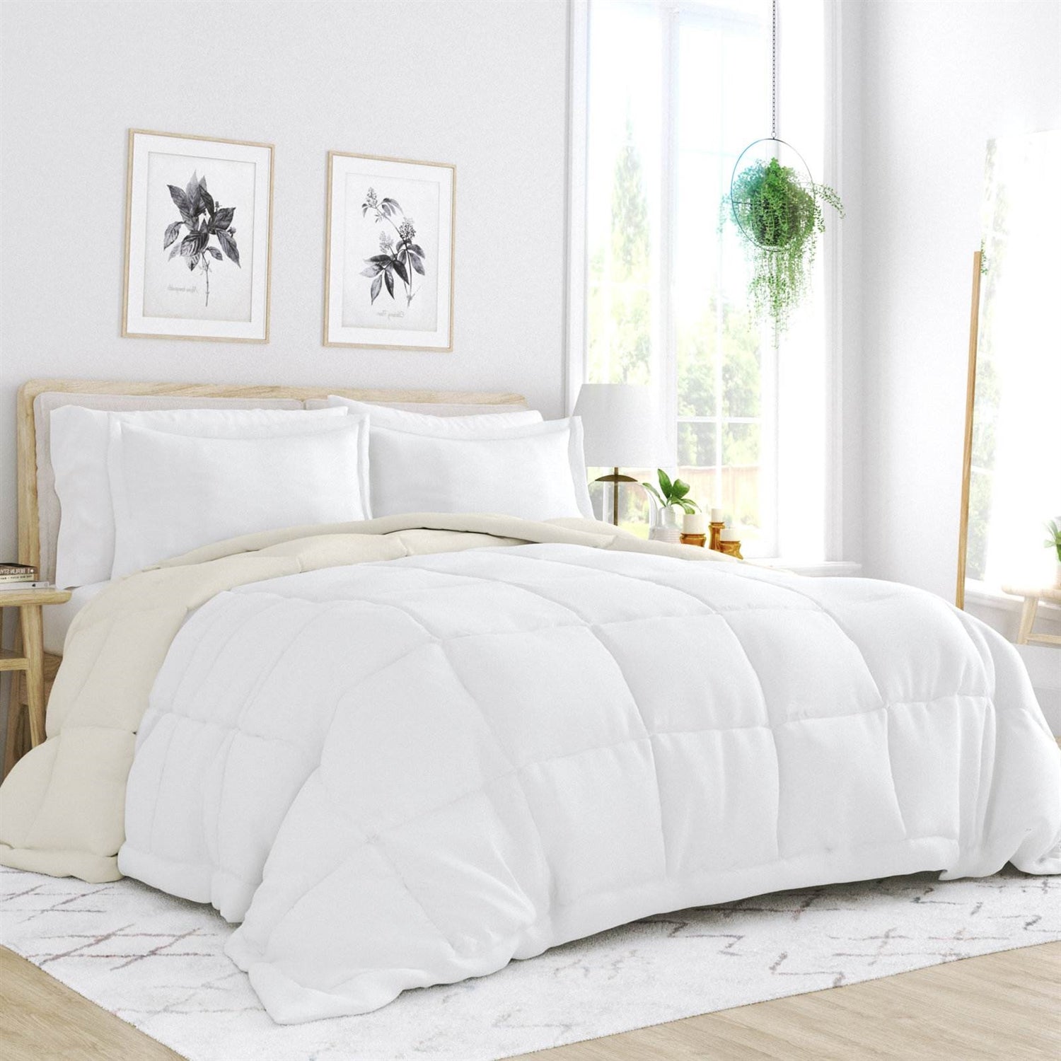 Twin XL Reversible Comforter Set – White & Cream | 2-Piece Microfiber