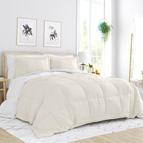 Twin XL Reversible Comforter Set – White & Cream | 2-Piece Microfiber