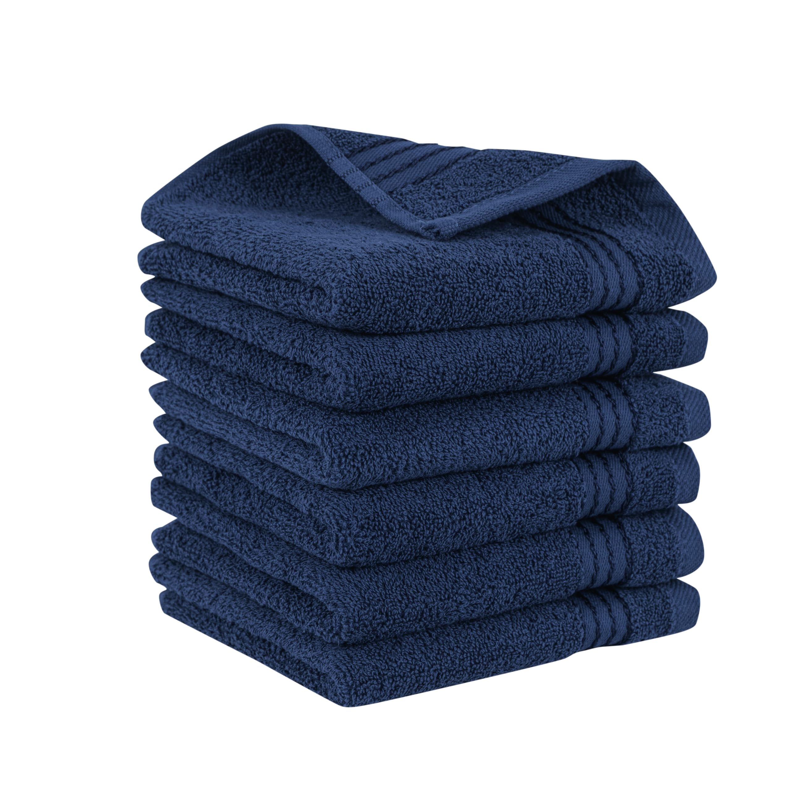 Premium Turkish Cotton Washcloths Set of 6 – Soft, Absorbent & Hotel-Quality (13x13", Navy Blue)
