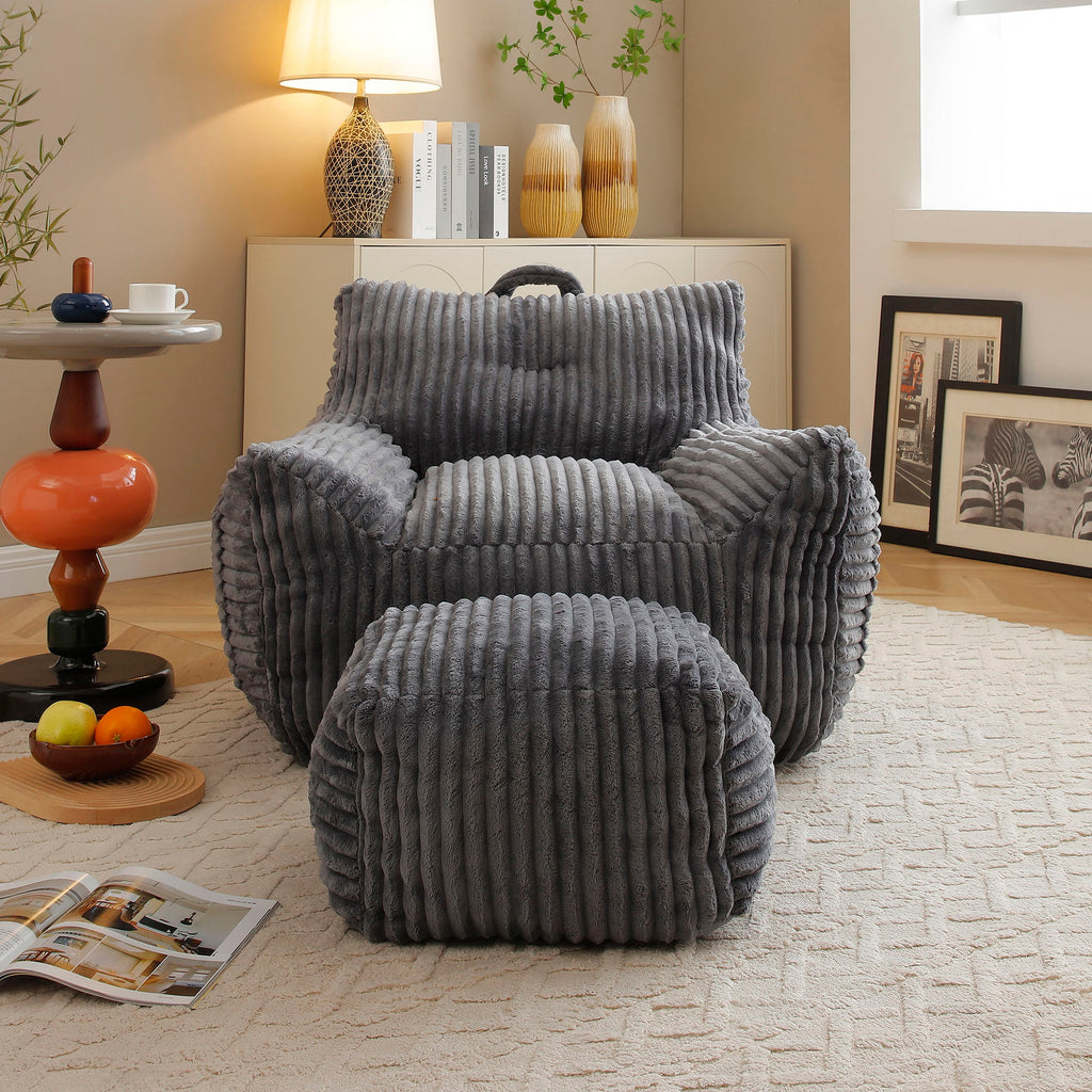 Giant Bean Bag Chair with Armrests & Footstool