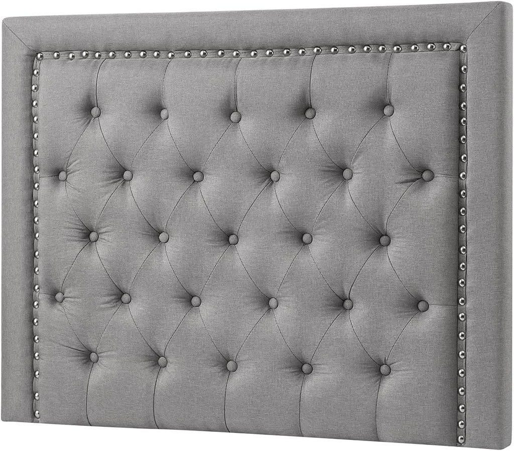 Tufted Linen Headboard with Nailhead Trim – Linen Gray