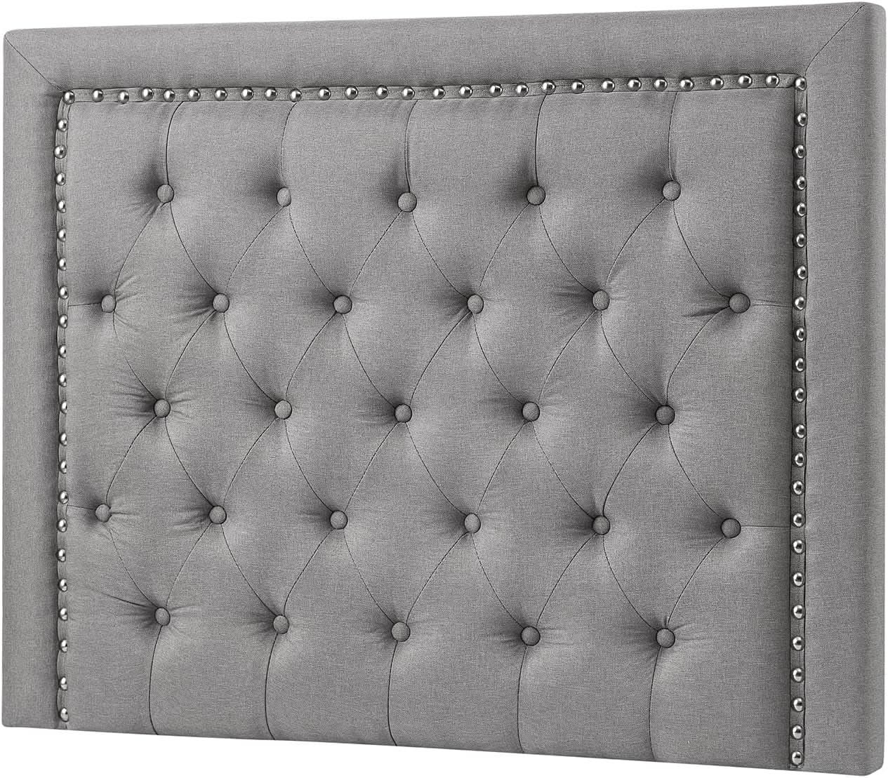 Tufted Linen Headboard with Nailhead Trim – Linen Gray