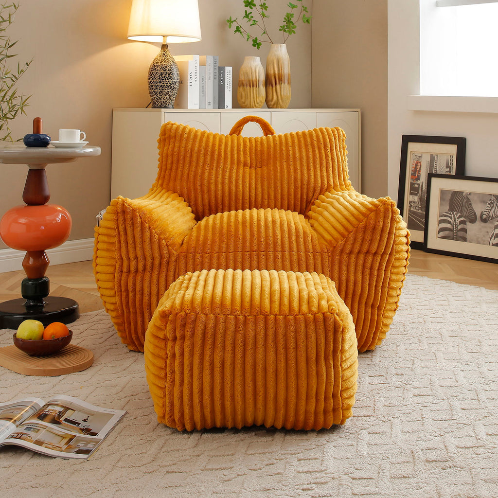 Giant Bean Bag Chair with Armrests & Footstool