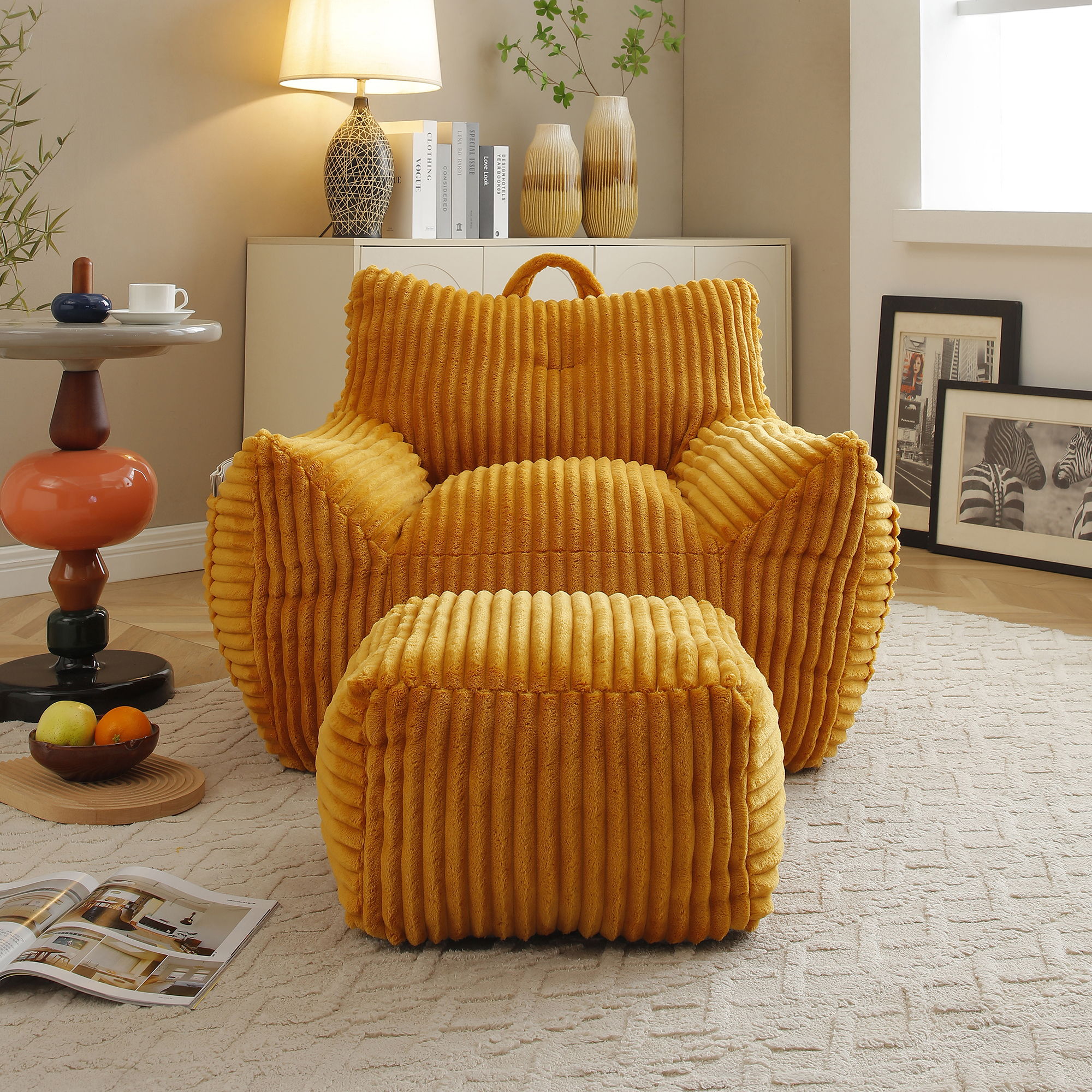 Giant Bean Bag Chair with Armrests & Footstool