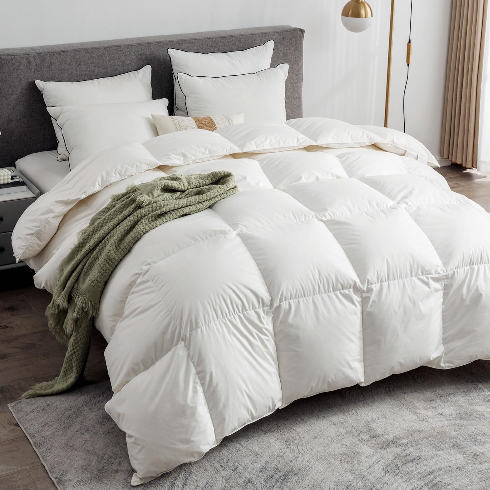 Feathers & Down Comforter – Organic Twin Duvet Insert, All-Season Warm, White