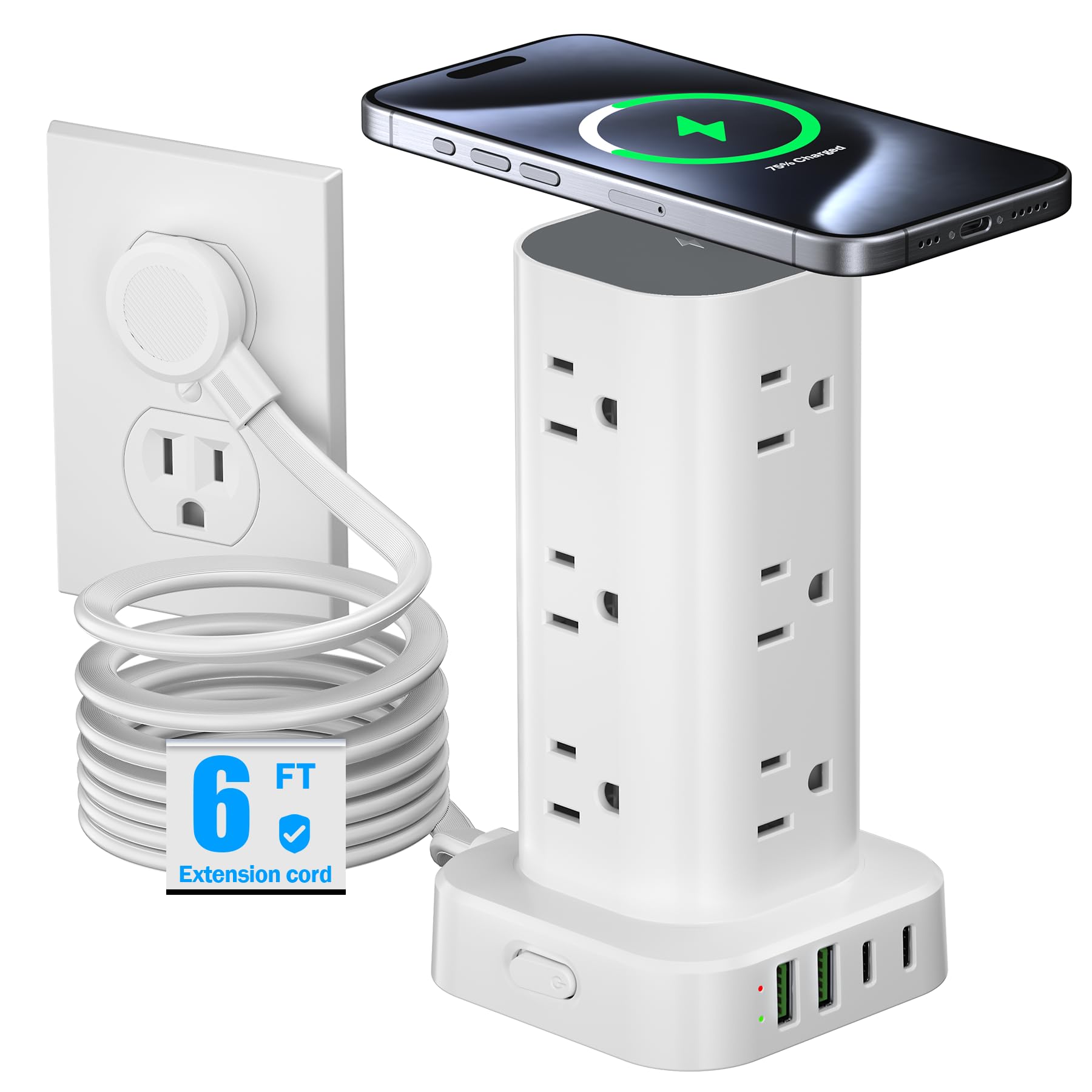 The Only Power Strip Your Dorm Room Needs with 12 Outlets 4 USB Ports and Wireless Charging