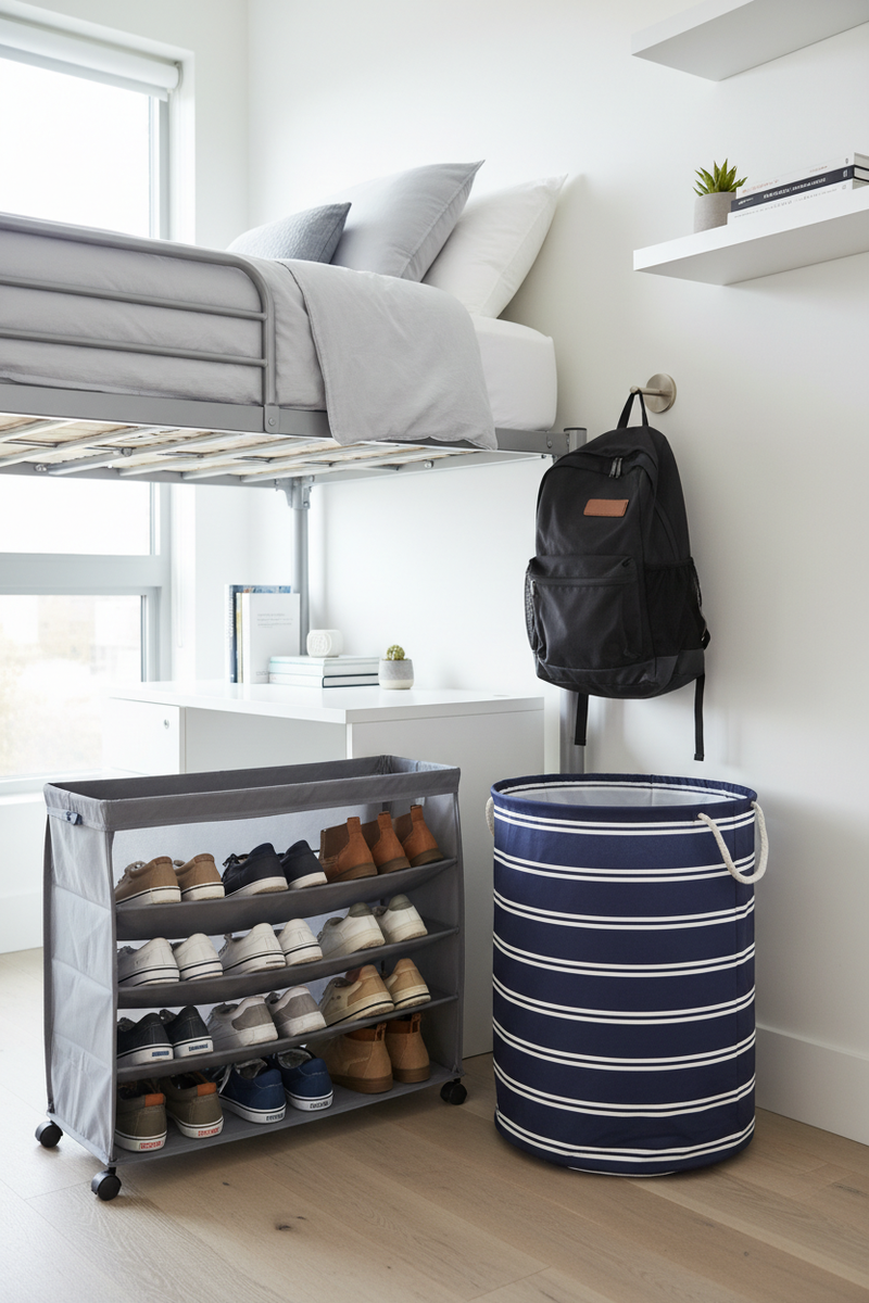 Storage Corner – Shoe Organizer, Laundry Hamper & Backpack